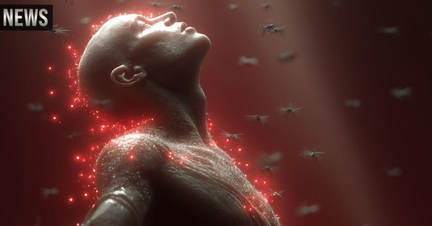 Microscopic nanobots interacting with human cells.