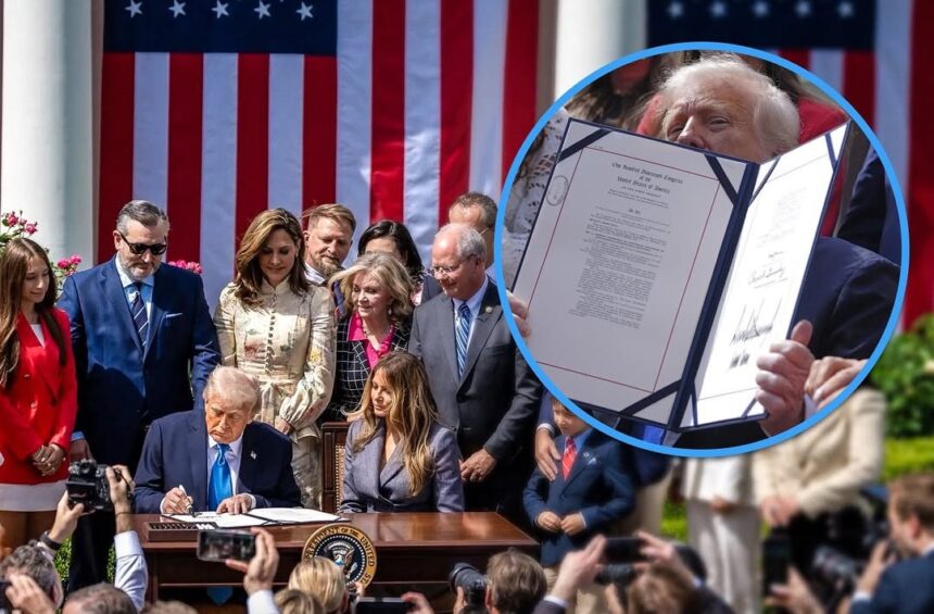 President Donald Trump and First Lady Melania Trump signing the 'Take It Down Act' into law