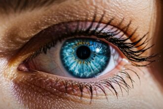 Diagram illustrating the HERC2 gene mutation leading to blue eyes.